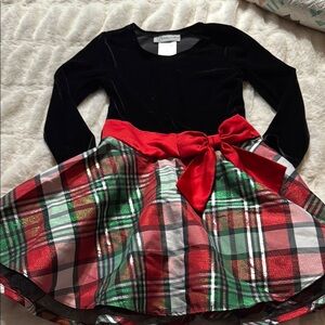 Bonnie Jean Children's Christmas Dress with Plaid Skirt